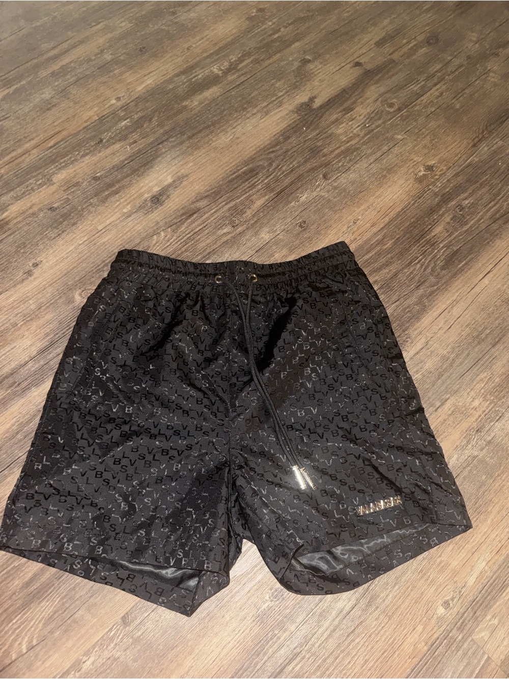 Men's Valabasas Black Patterned Athletic Drawstring Shorts